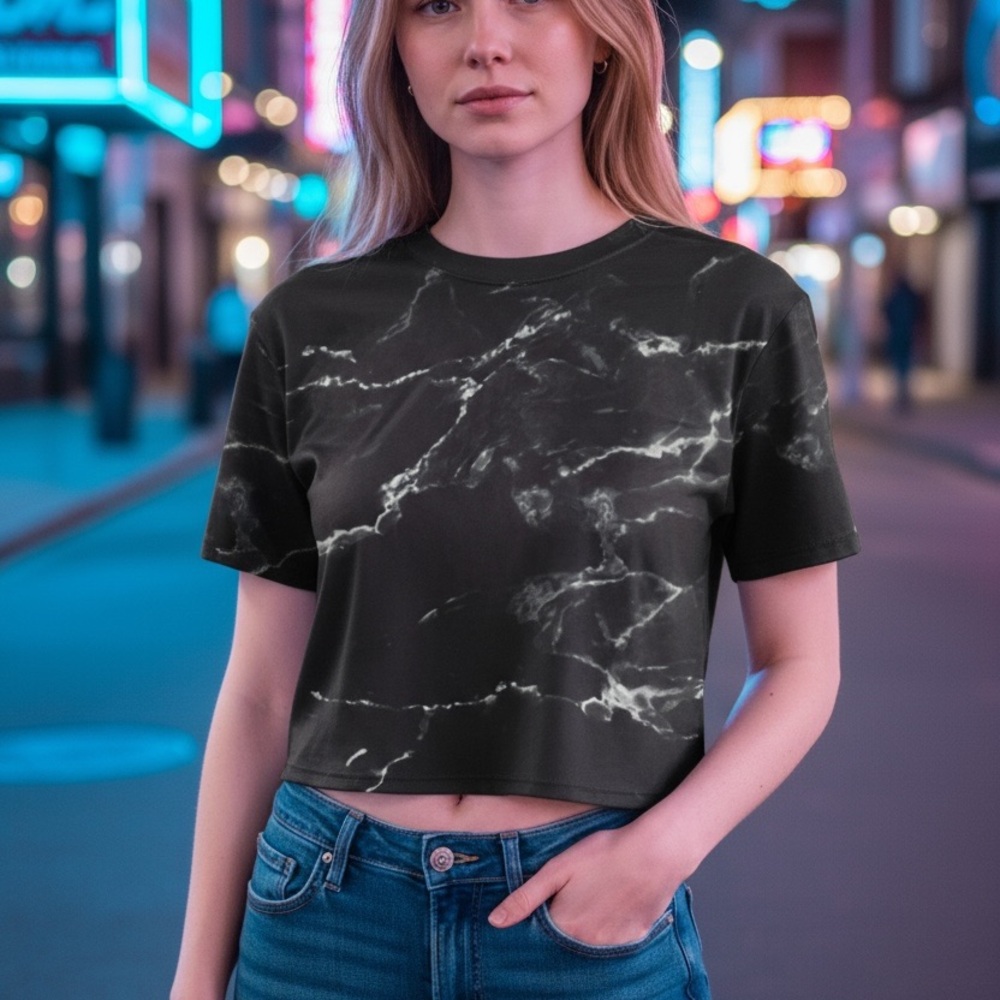Express Black and White Marble Crop Top